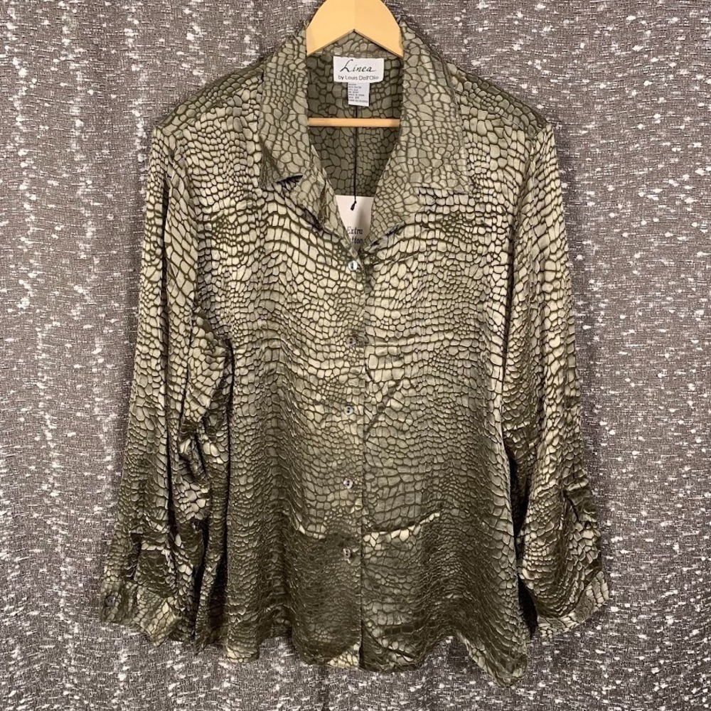 Linea by Louis Dell'Olio Button Shirt Reptile Pattern Long Sleeve NWT Women's 2X
